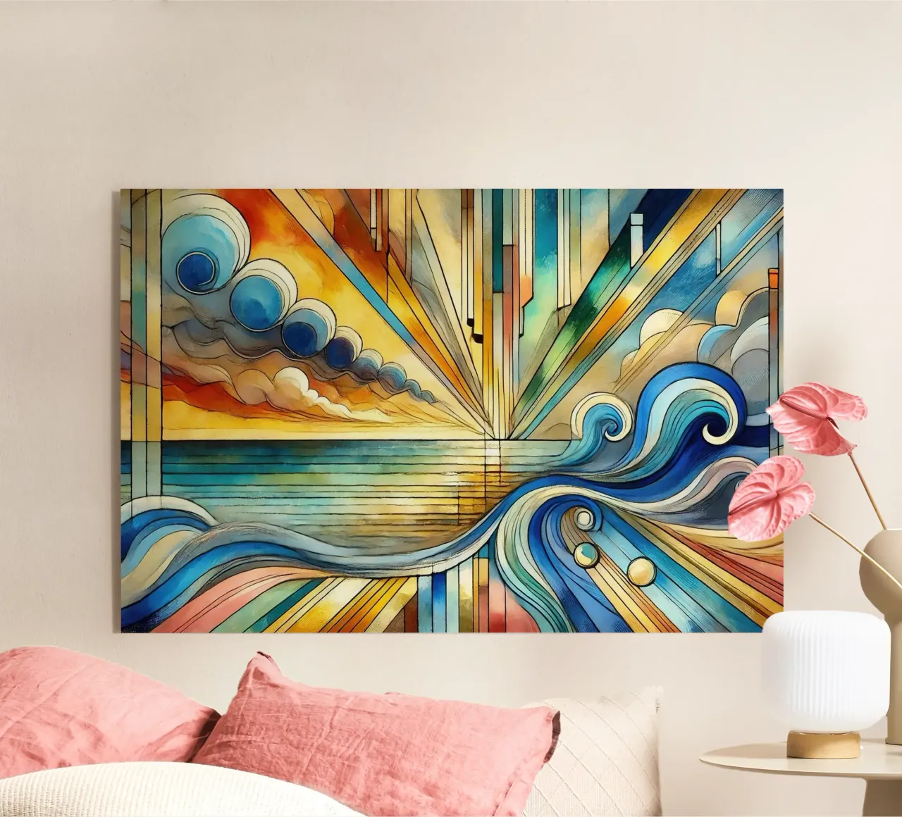 Art Deco Zeegezicht acryl van Chromatic Fusion Studio