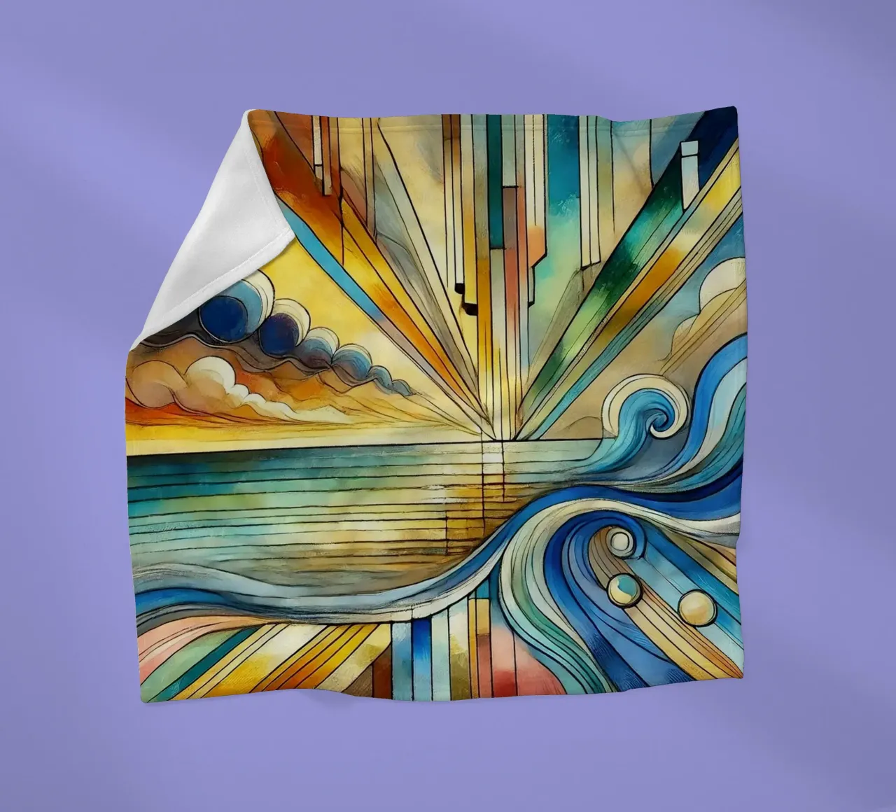 Paesaggio marino Art Déco coperta in pile da Chromatic Fusion Studio