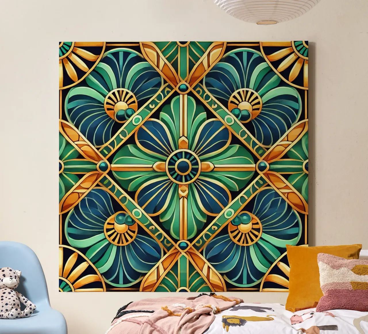 Gedurfd Geometrisch Art Deco Patroon canvas met Baklijst van Chromatic Fusion Studio