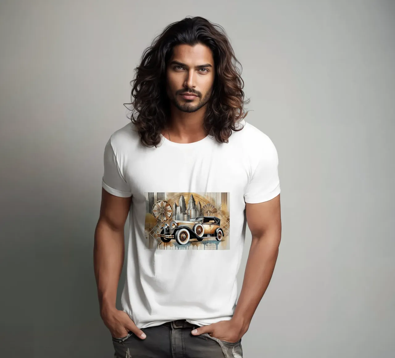 Auto d'epoca con tocco Art Deco t-shirt da Chromatic Fusion Studio