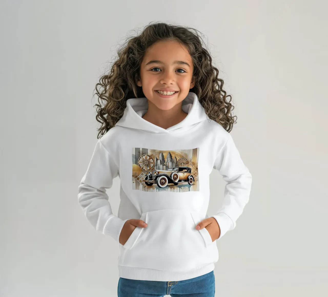 Auto d'epoca con tocco Art Deco felpa bambino con cappuccio da Chromatic Fusion Studio