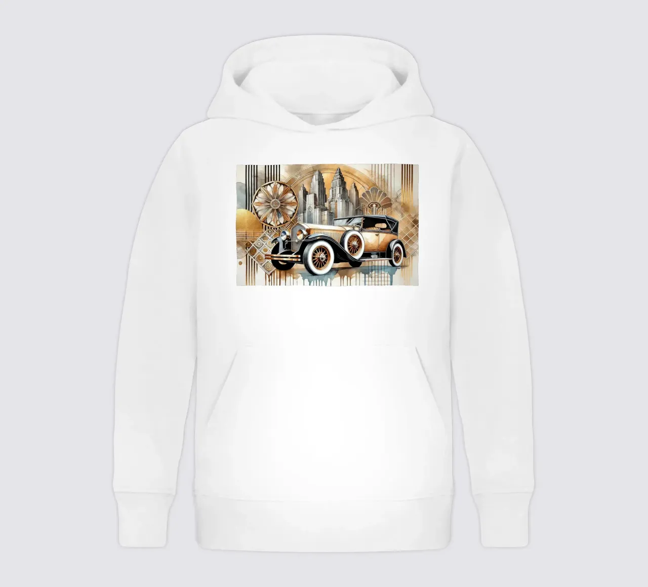 Auto d'epoca con tocco Art Deco felpa bambino con cappuccio da Chromatic Fusion Studio