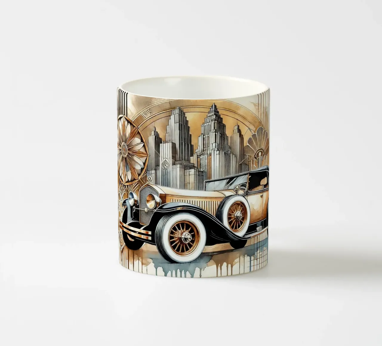 Auto d'epoca con tocco Art Deco tazza in ceramica da Chromatic Fusion Studio