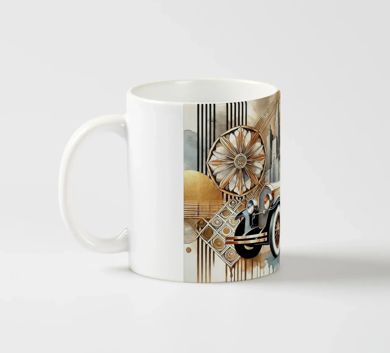 Auto d'epoca con tocco Art Deco tazza in ceramica da Chromatic Fusion Studio