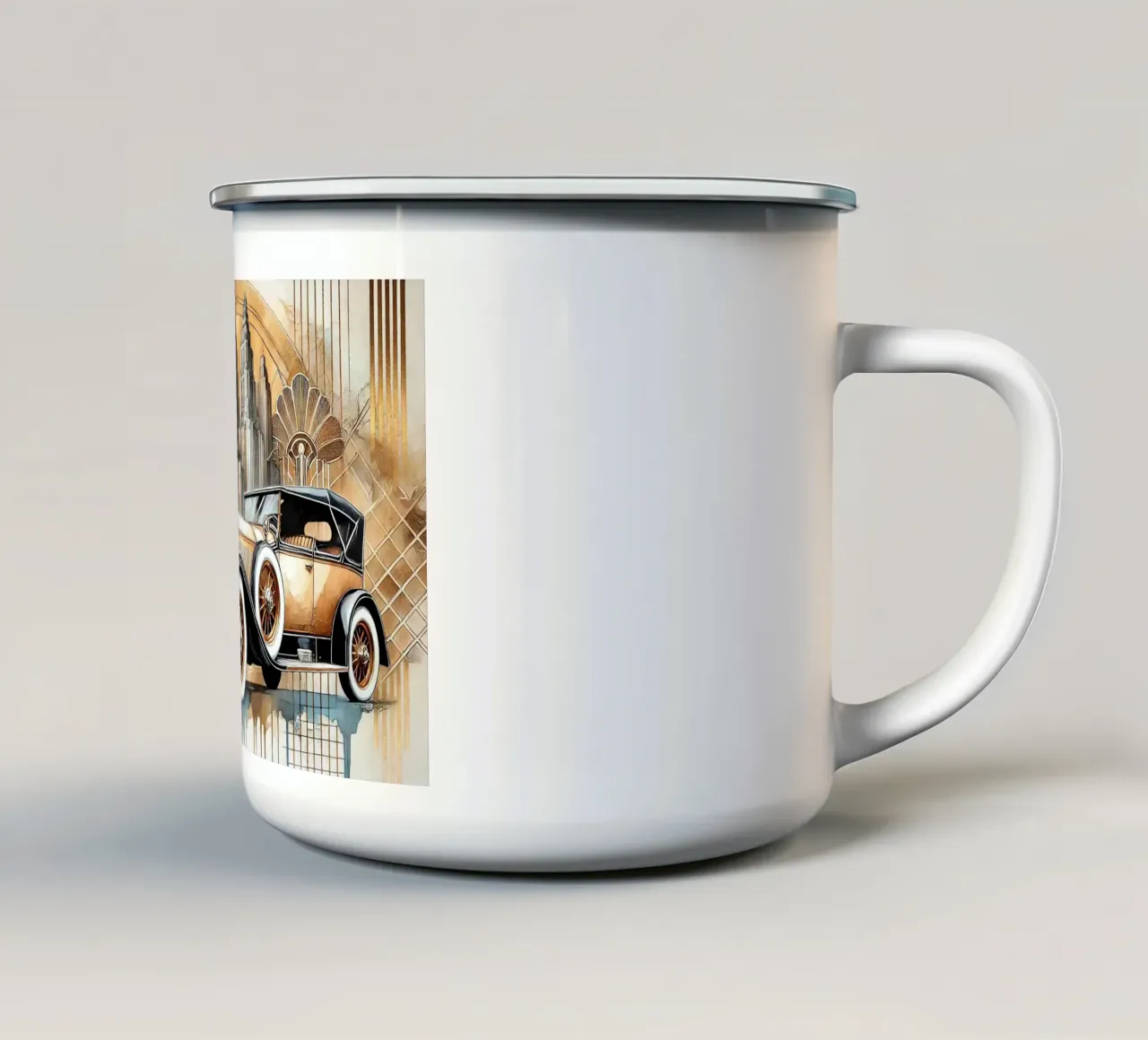 Auto d'epoca con tocco Art Deco tazza in smalto da Chromatic Fusion Studio