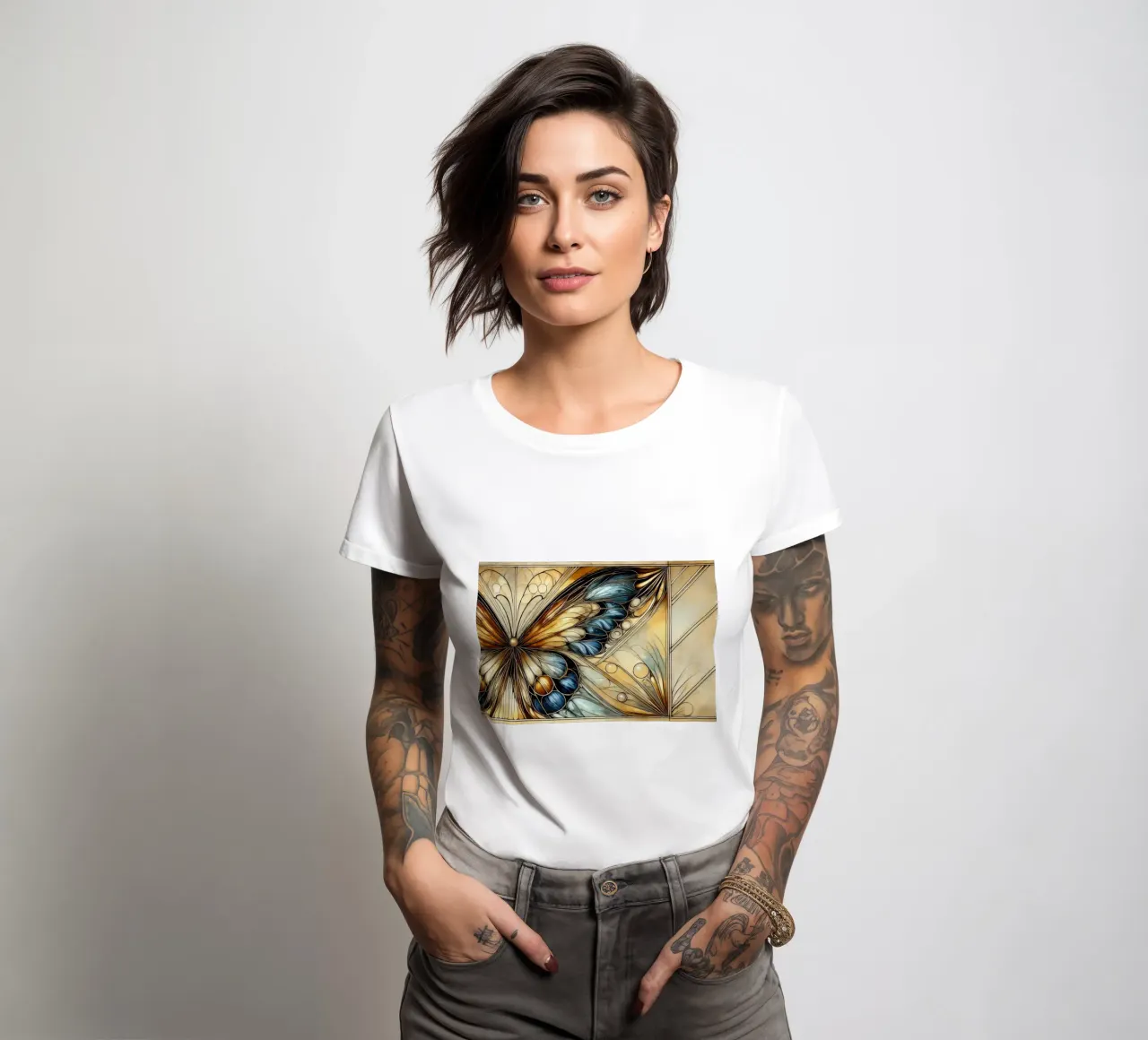 Elegance of Wings in Art Deco women's fitted t-shirt by Chromatic Fusion Studio