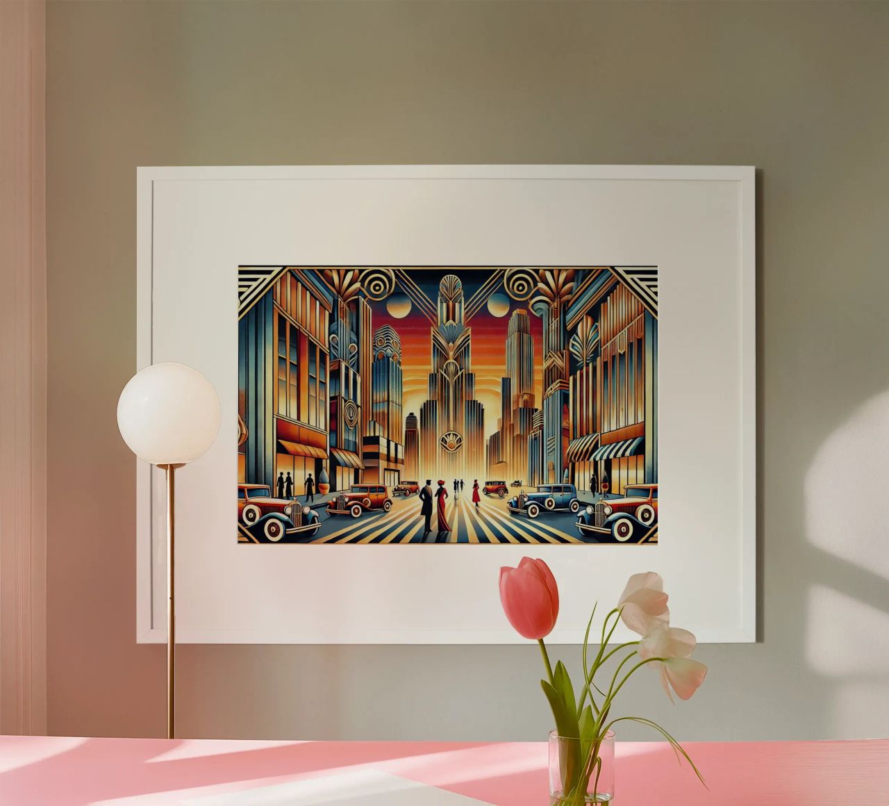 Elegantes Art-Déco-Stadtbild Poster von Chromatic Fusion Studio