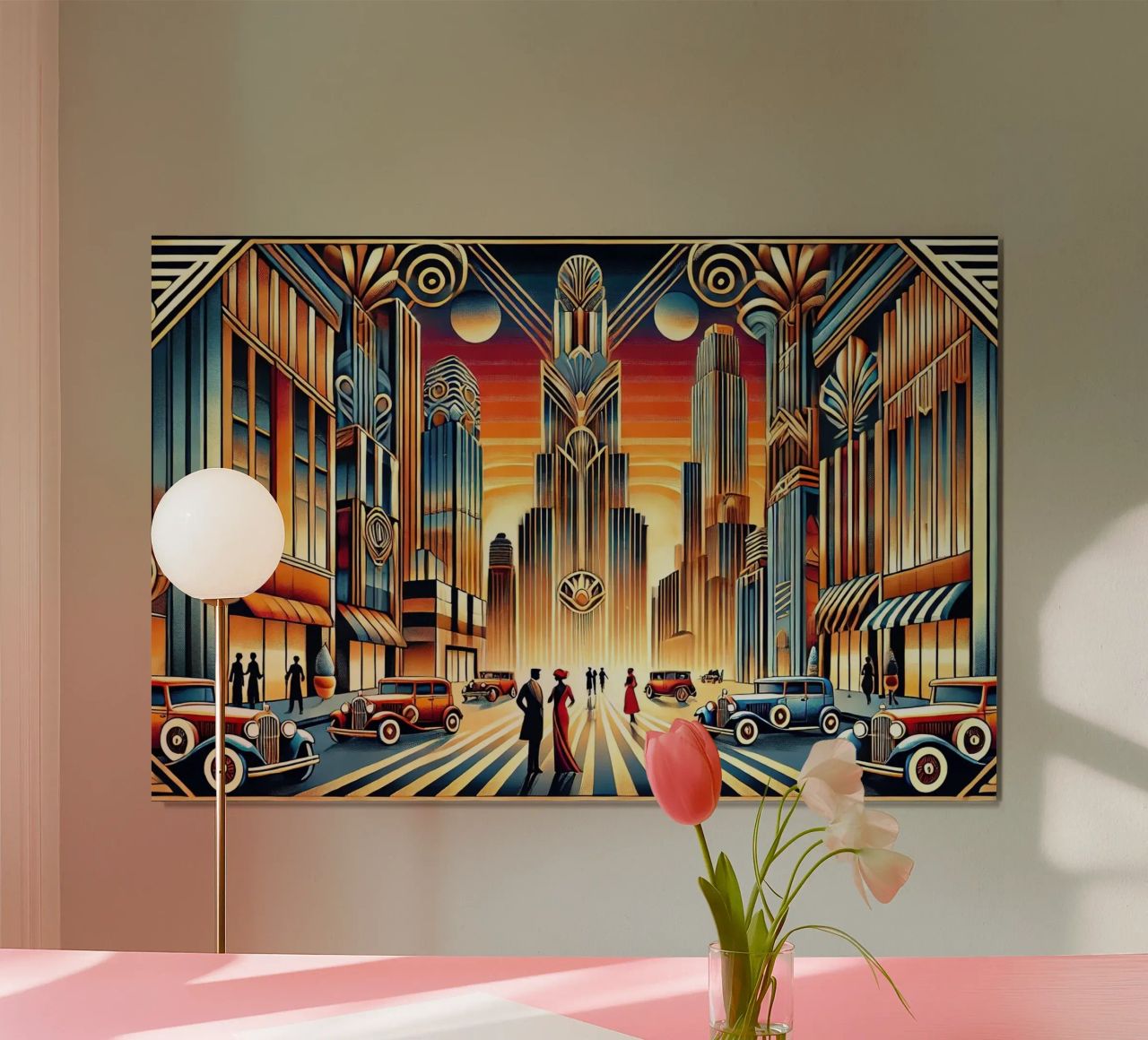 Elegantes Art-Déco-Stadtbild Poster von Chromatic Fusion Studio