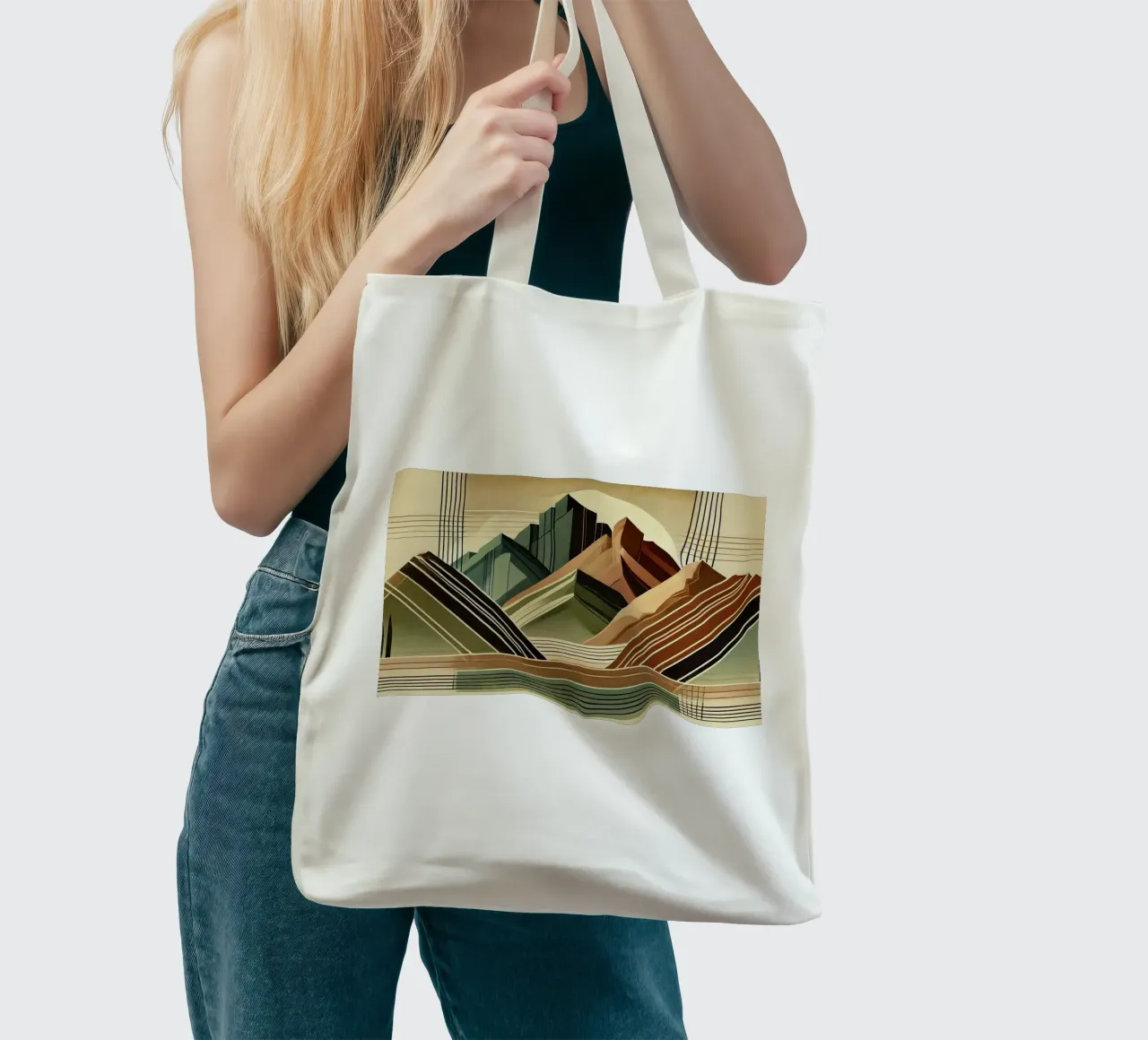 Elegant Art Deco Mountain Peaks tote bag by Chromatic Fusion Studio