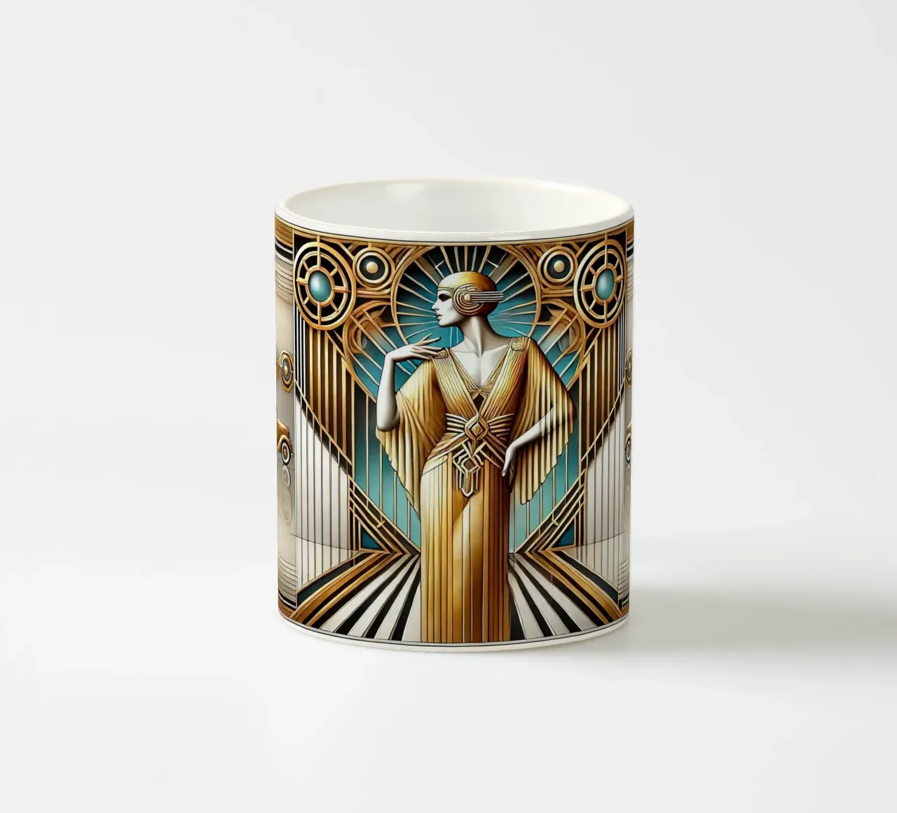 Elegant Art Deco Scene tazza in ceramica da Chromatic Fusion Studio