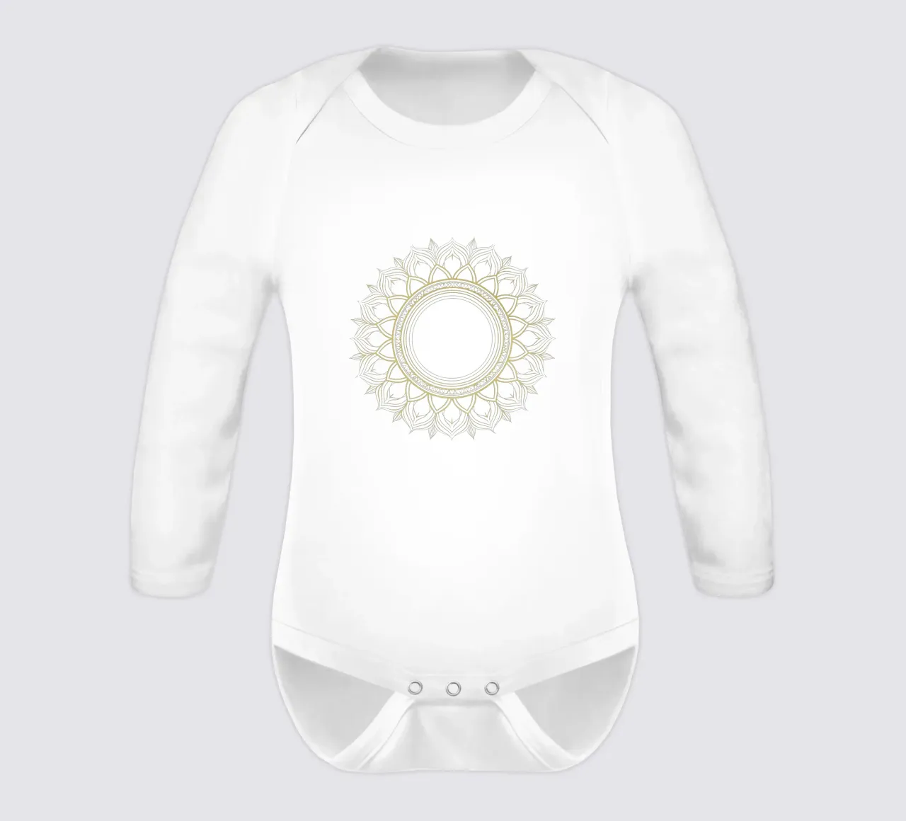 Golden Mandala long-sleeve baby romper by Spiritual Touch