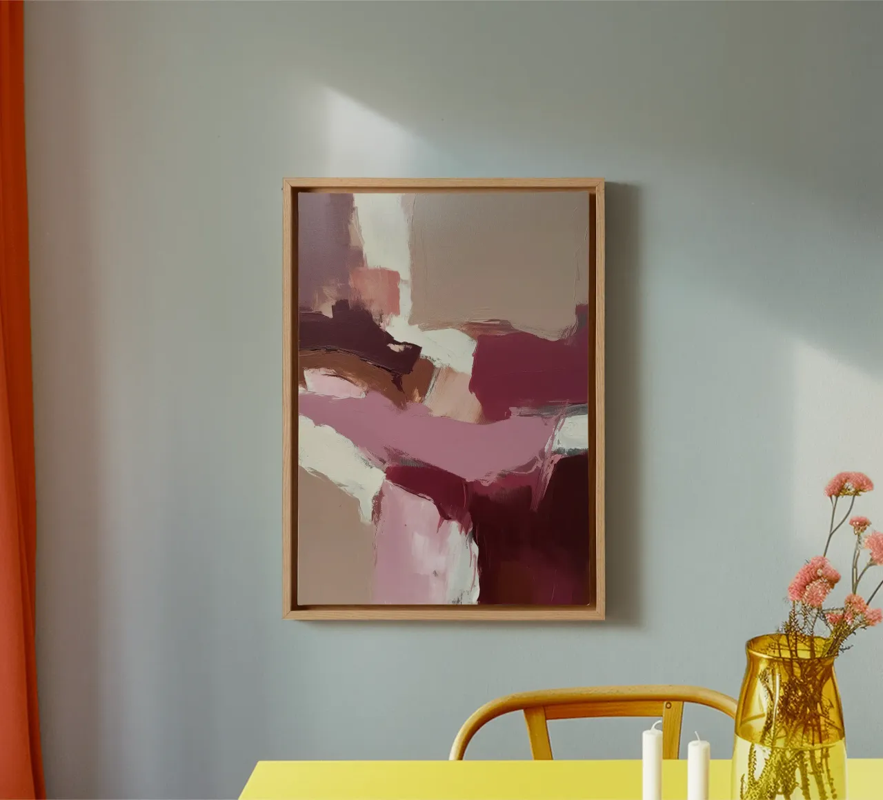 Expressionisme Abstract Schilderij Penseelstreken Roze Bruin canvas met Baklijst van Euphoria Theresa