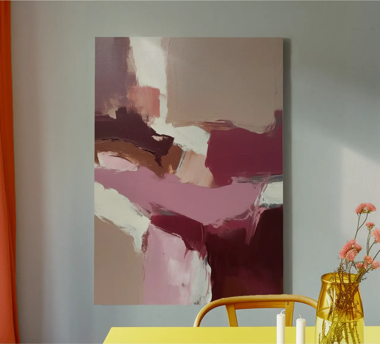 Expressionisme Abstract Schilderij Penseelstreken Roze Bruin canvas met Baklijst van Euphoria Theresa