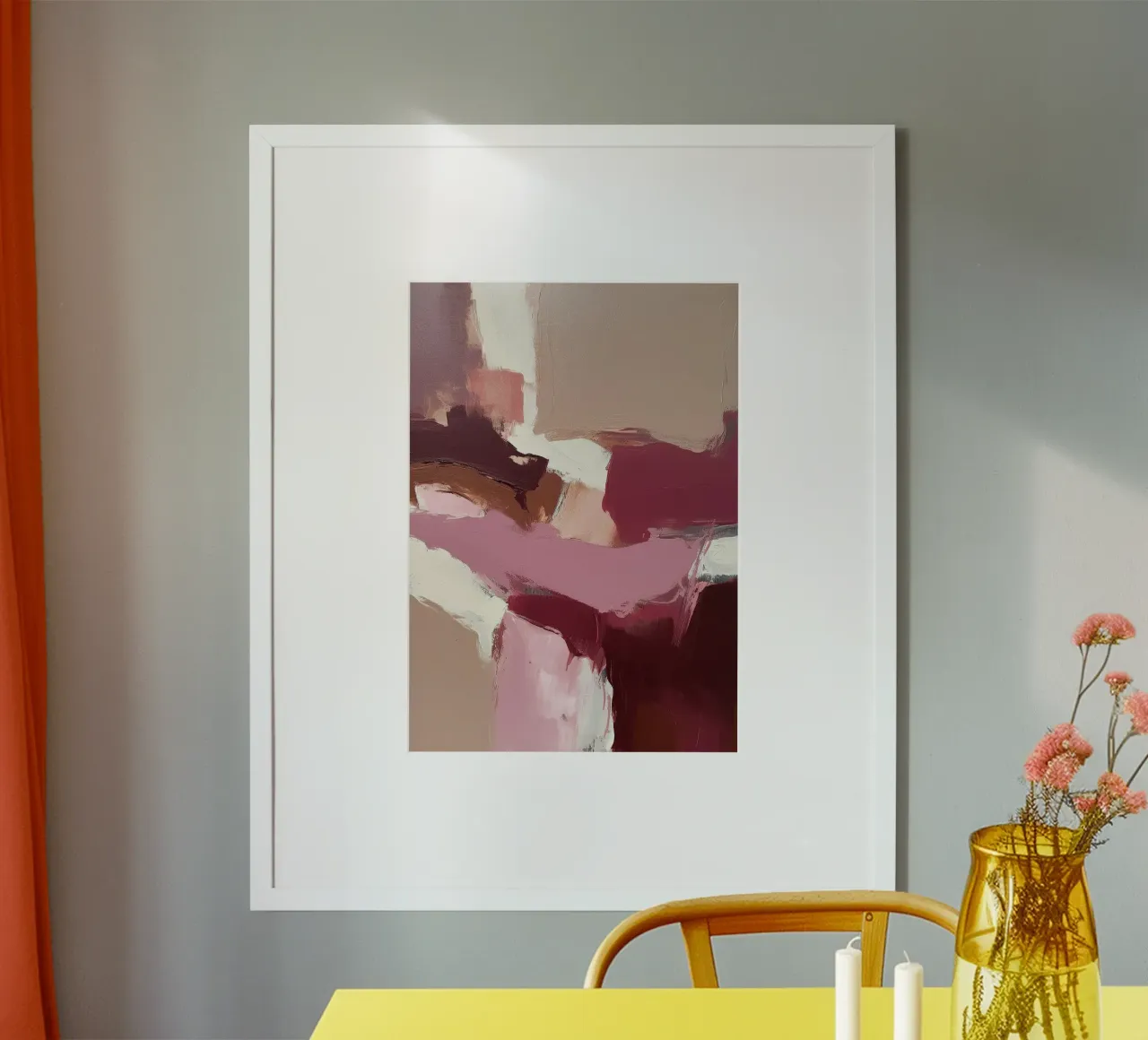 Expressionisme Abstract Schilderij Penseelstreken Roze Bruin poster met houten frame van Euphoria Theresa