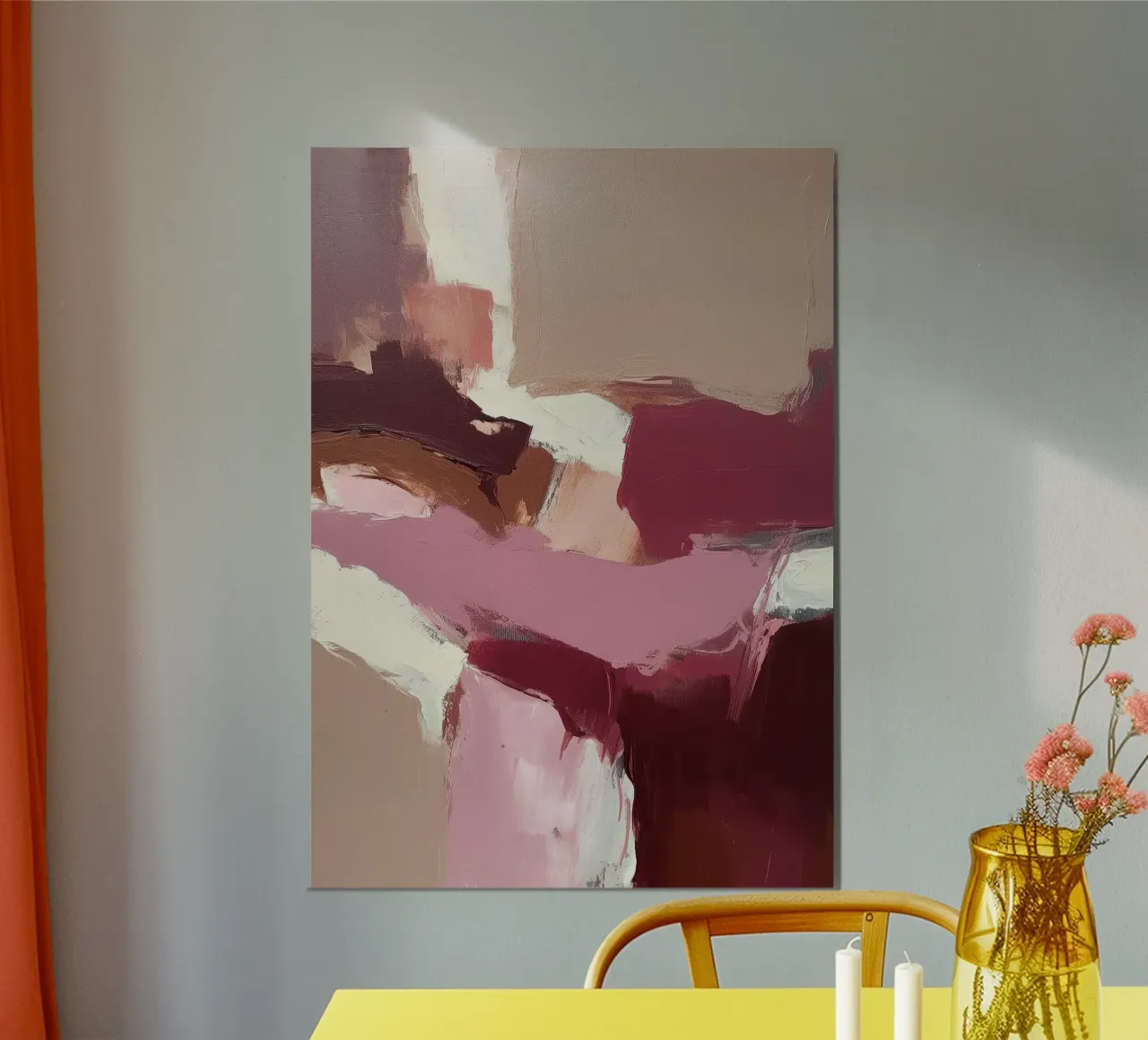 Expressionisme Abstract Schilderij Penseelstreken Roze Bruin poster met houten frame van Euphoria Theresa