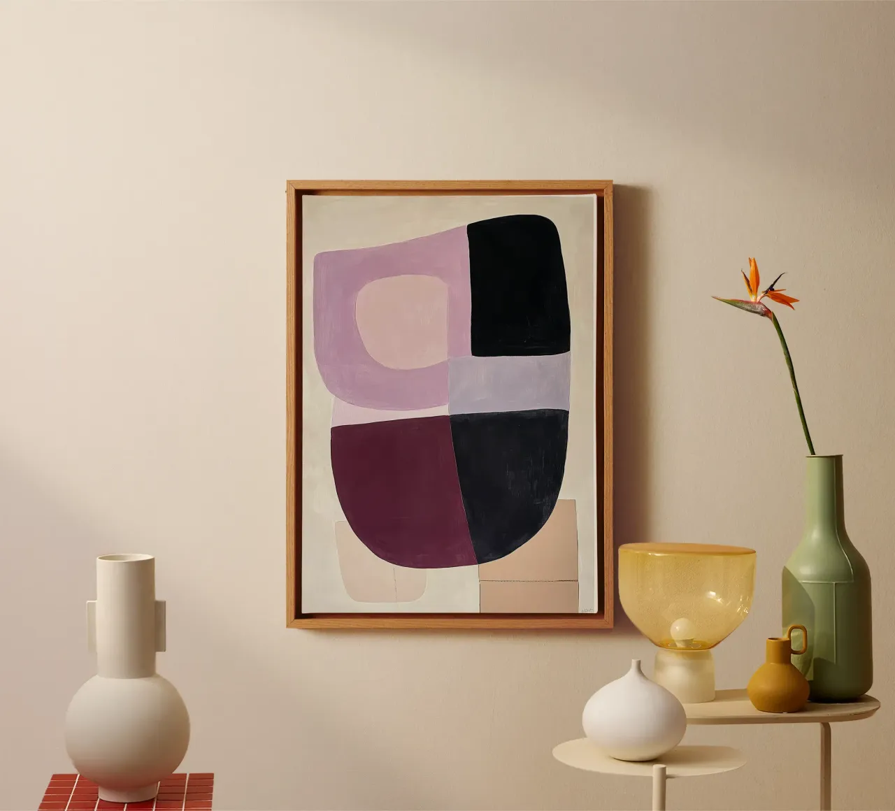 Abstract Geometrisch Bordeaux Rood Violet Purper canvas met Baklijst van Euphoria Theresa