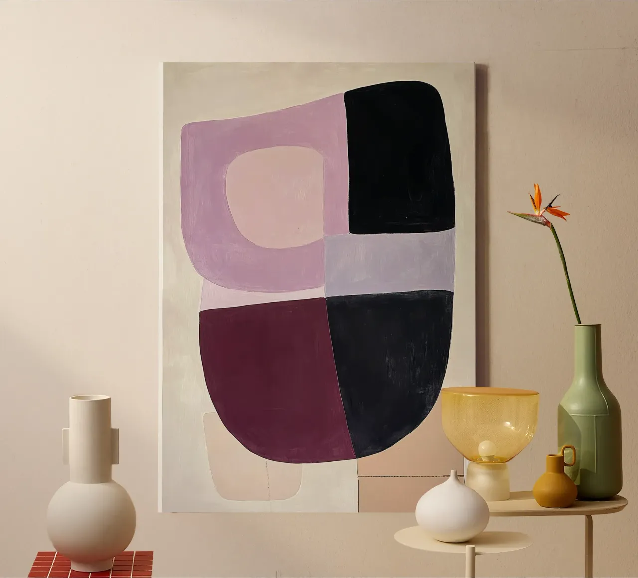 Abstract Geometrisch Bordeaux Rood Violet Purper canvas met Baklijst van Euphoria Theresa