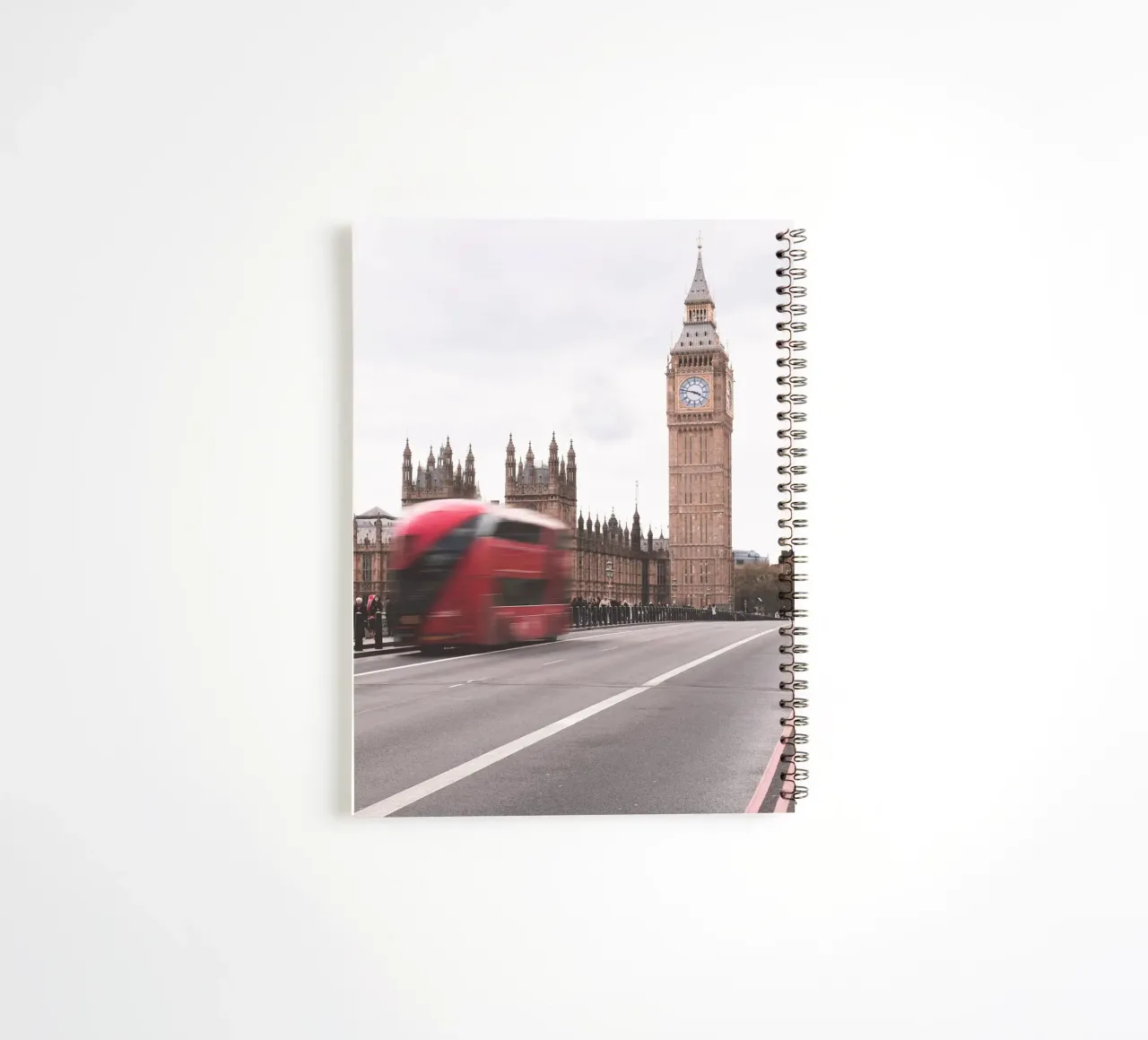 London, England I Big Ben and a red bus in motion spiral notebook by Julie Travel Photography