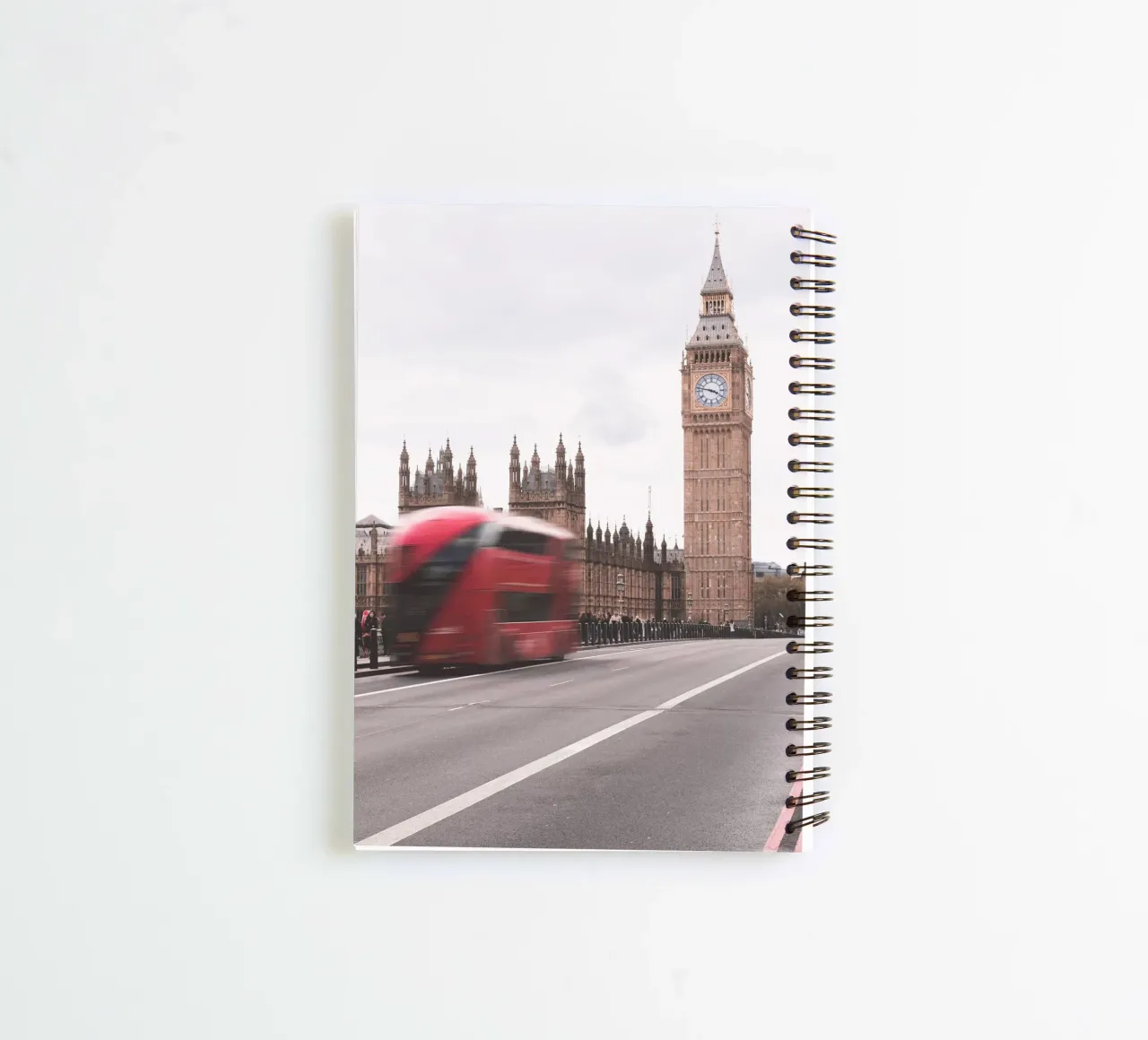 London, England I Big Ben and a red bus in motion spiral notebook by Julie Travel Photography