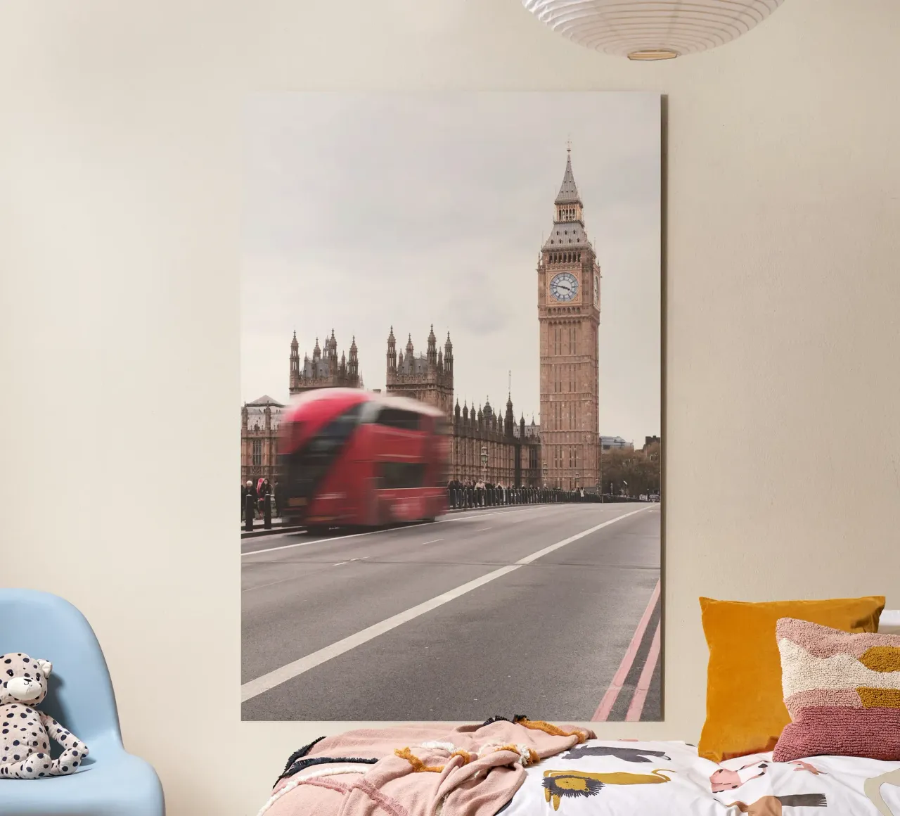Londra, Inghilterra I Big Ben e un autobus rosso in movimento alluminio dibond da Julie Travel Photography