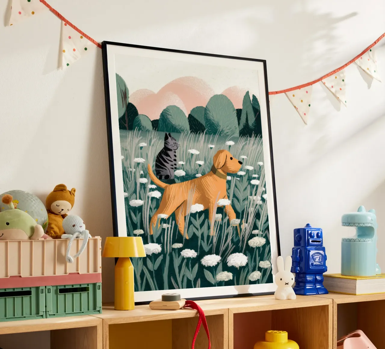 Wiese Wanderers Glück Poster mit Aluminium Rahmen von Timeless Huse