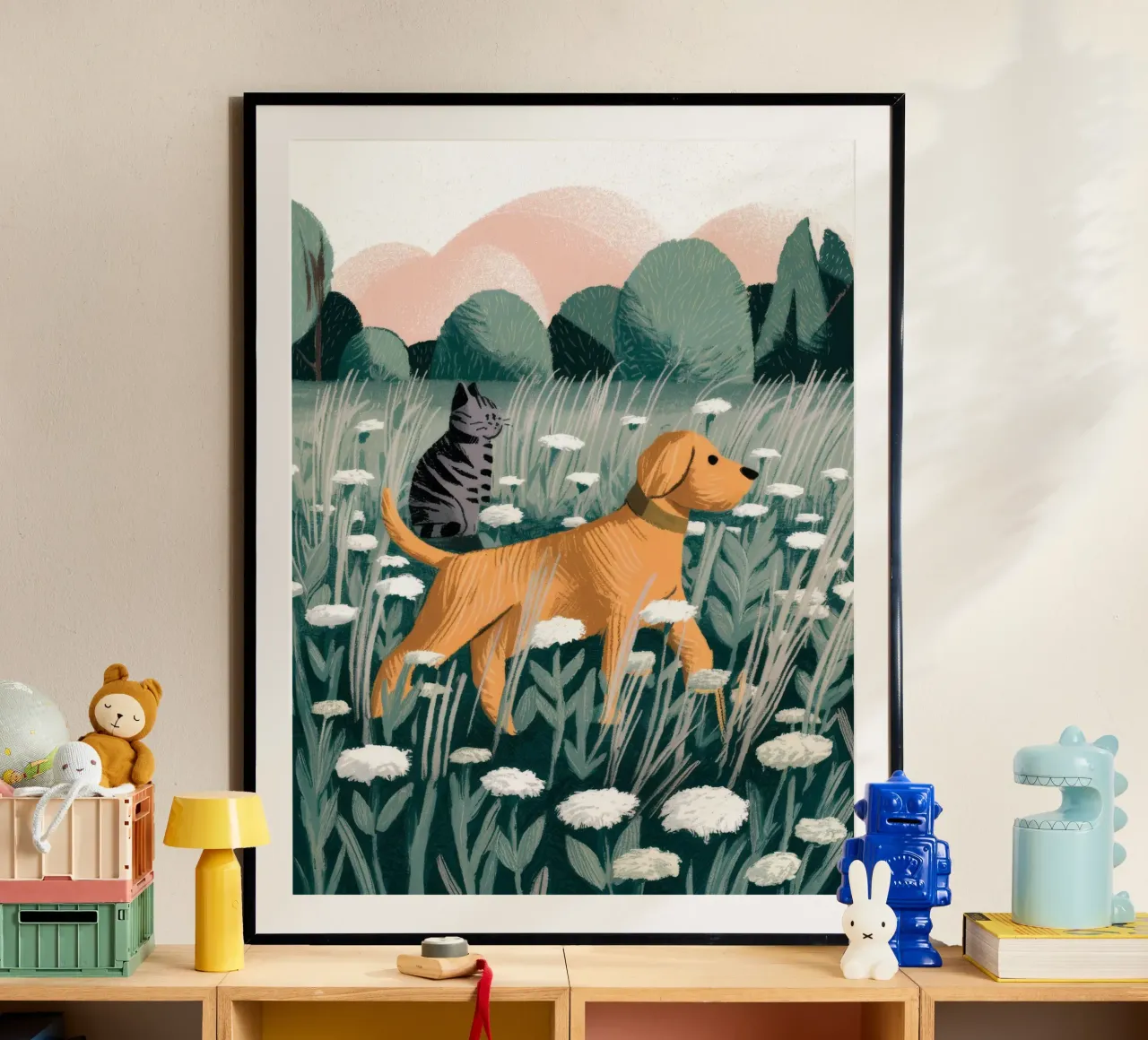 Wiese Wanderers Glück Poster mit Aluminium Rahmen von Timeless Huse