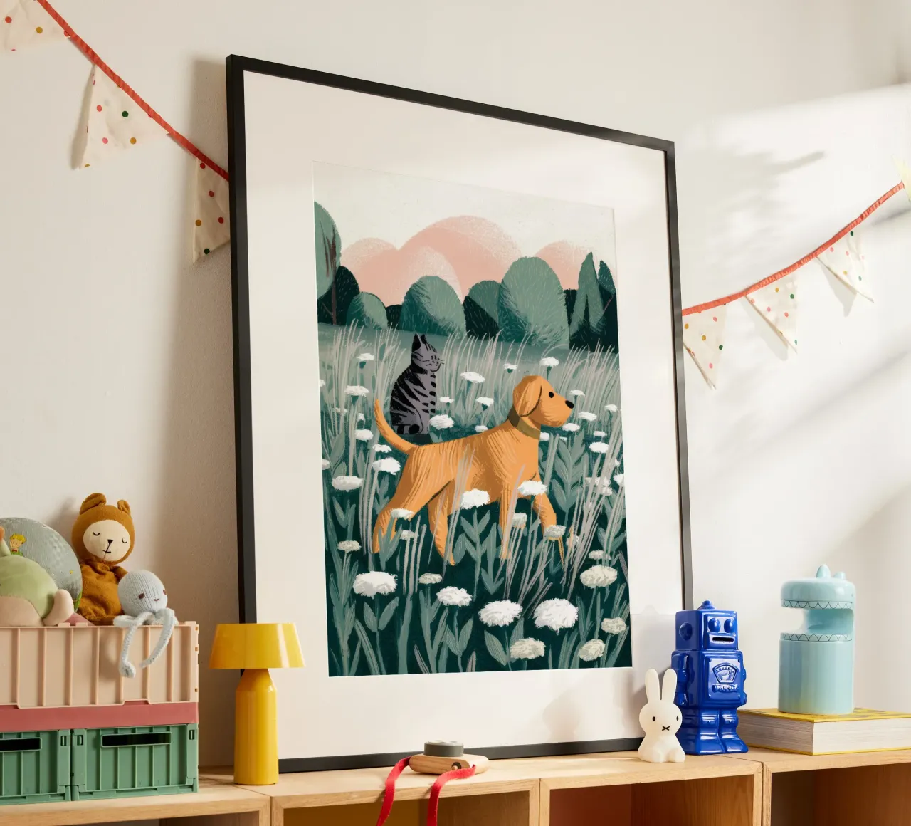 Wiese Wanderers Glück Poster mit Aluminium Rahmen von Timeless Huse
