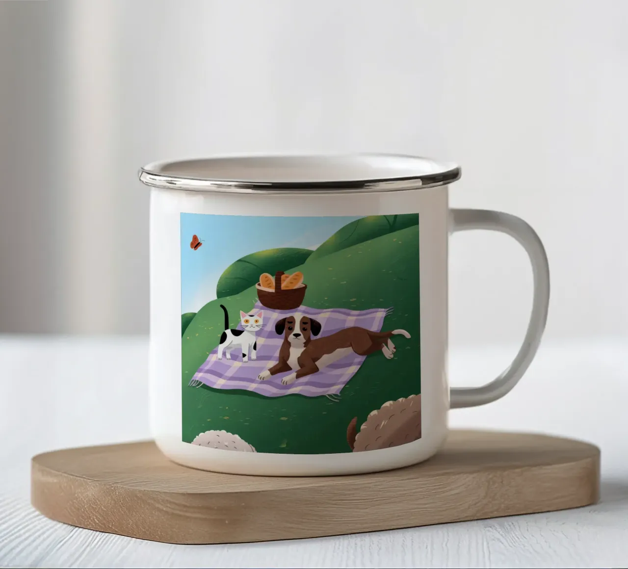 L'allegria dei compagni di picnic tazza in smalto da Timeless Huse