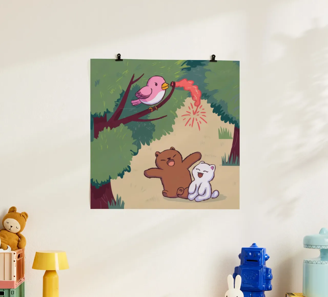 Trio stravagante del bosco poster con telaio in legno da Timeless Huse