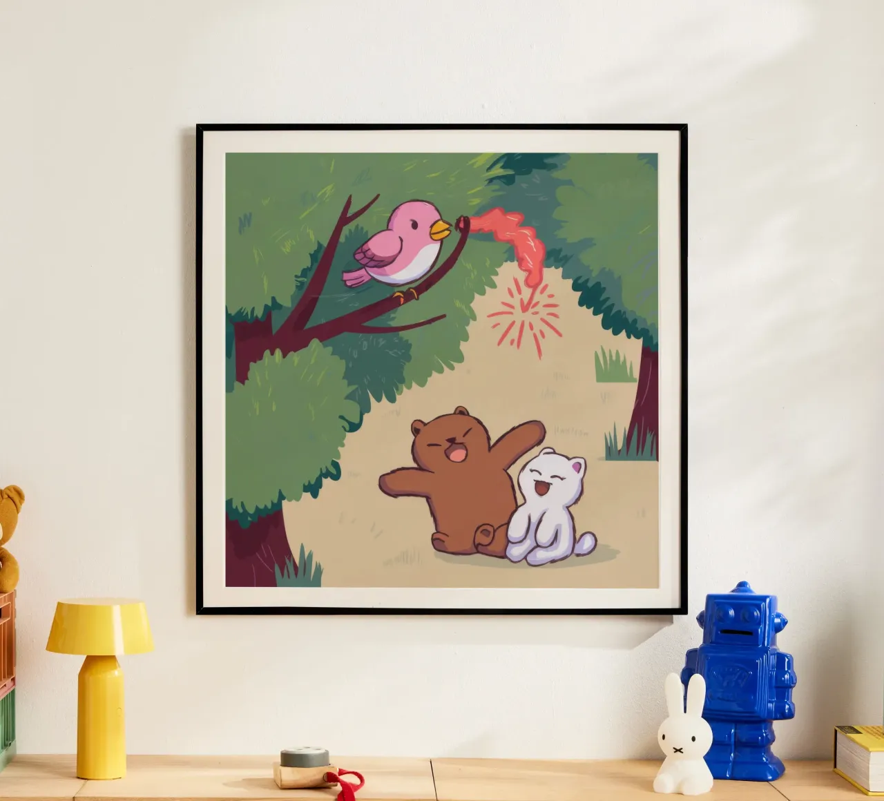 Trio stravagante del bosco poster con telaio in legno da Timeless Huse