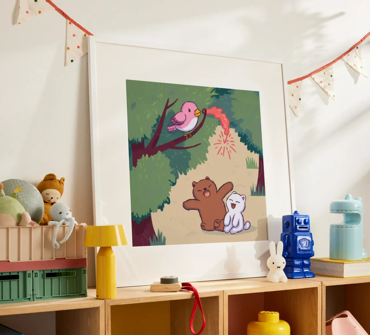 Trio stravagante del bosco poster con telaio in legno da Timeless Huse