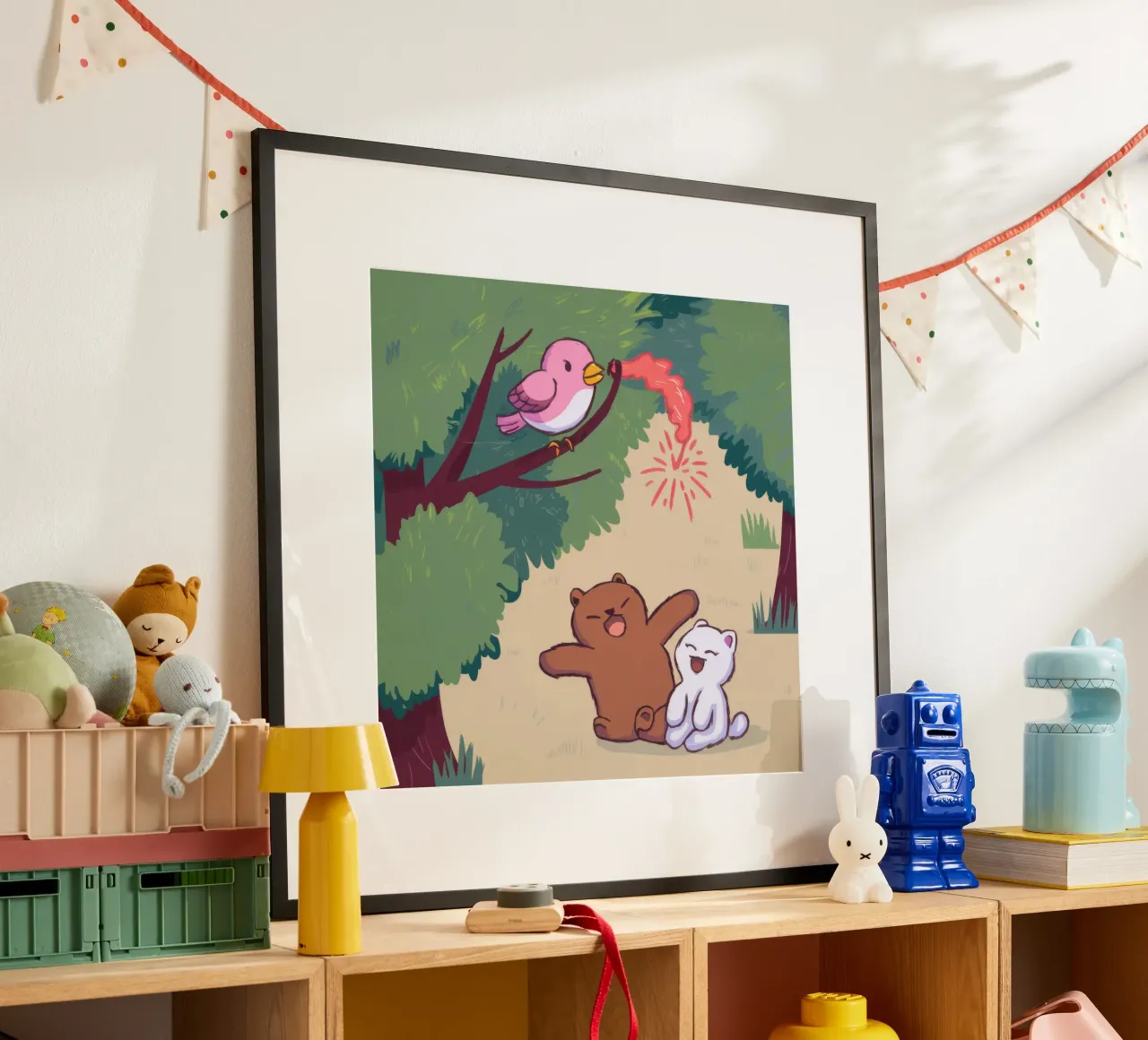 Trio stravagante del bosco poster con telaio in legno da Timeless Huse