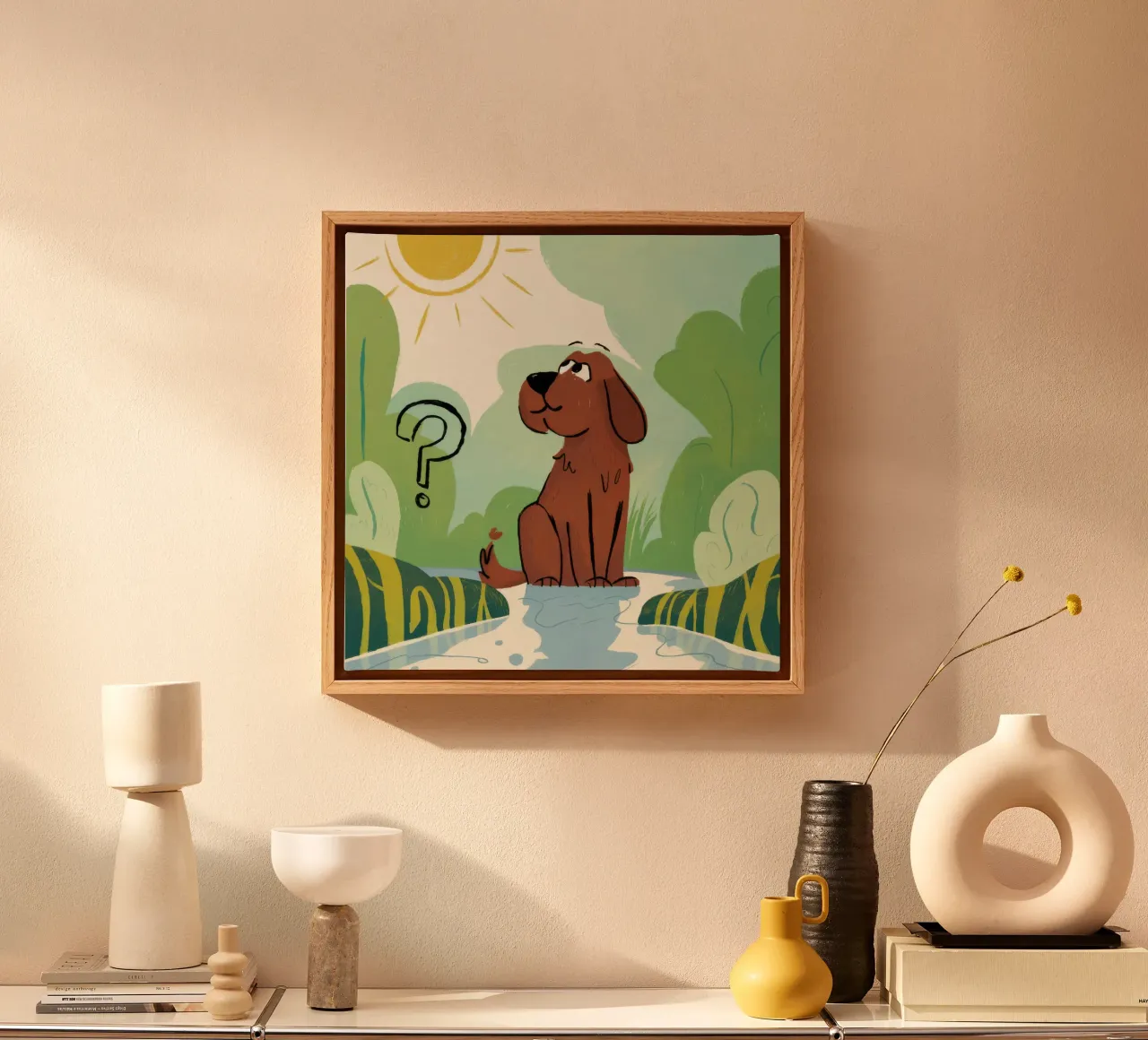 Puzzled Meadow Wanderer canvas with Floater frame by Timeless Huse