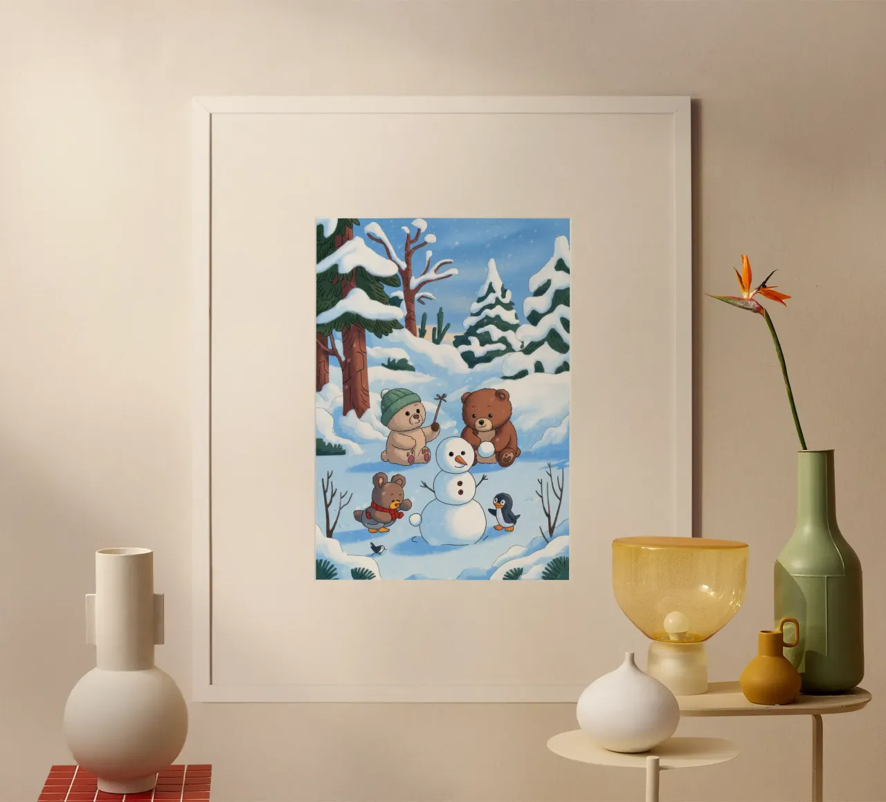 Raduno festivo nel paese delle nevi poster con telaio in legno da Timeless Huse