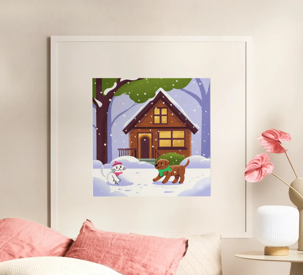 Gita in baita innevata poster con telaio in legno da Timeless Huse