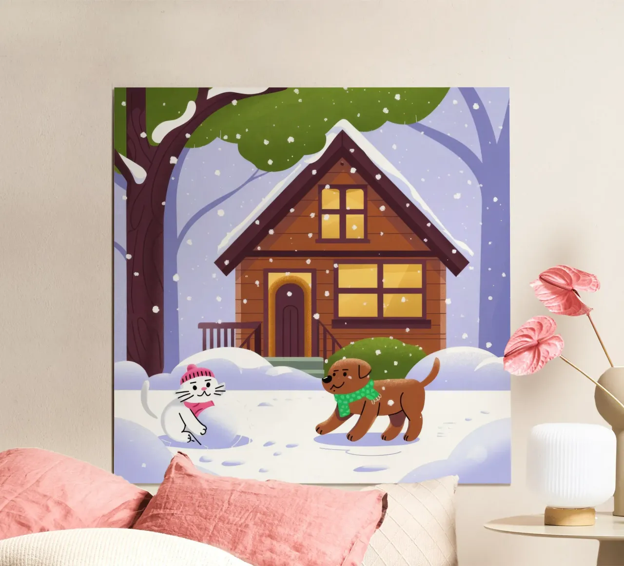Gita in baita innevata poster con telaio in legno da Timeless Huse