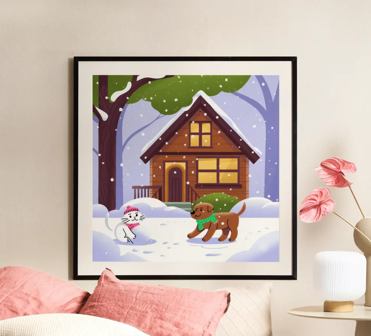 Gita in baita innevata poster con telaio in legno da Timeless Huse
