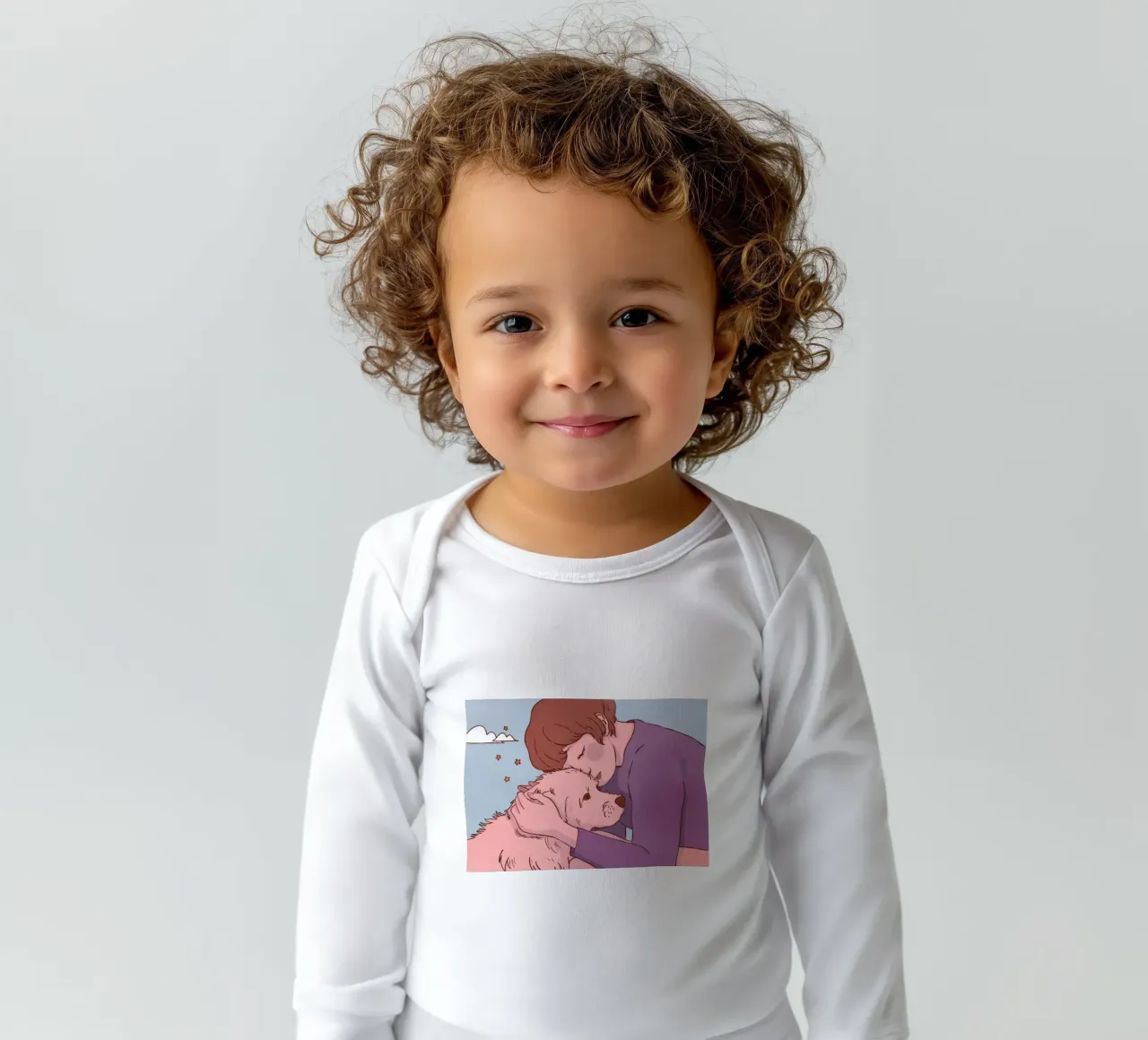 Heartwarming Canine Hug long-sleeve baby romper by Timeless Huse