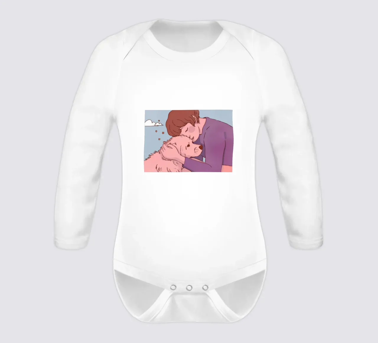 Heartwarming Canine Hug long-sleeve baby romper by Timeless Huse