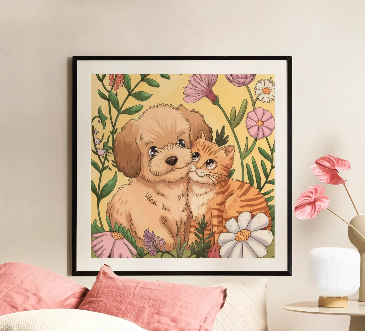 Vínculo afectivo peludo poster con marco de madera de Timeless Huse
