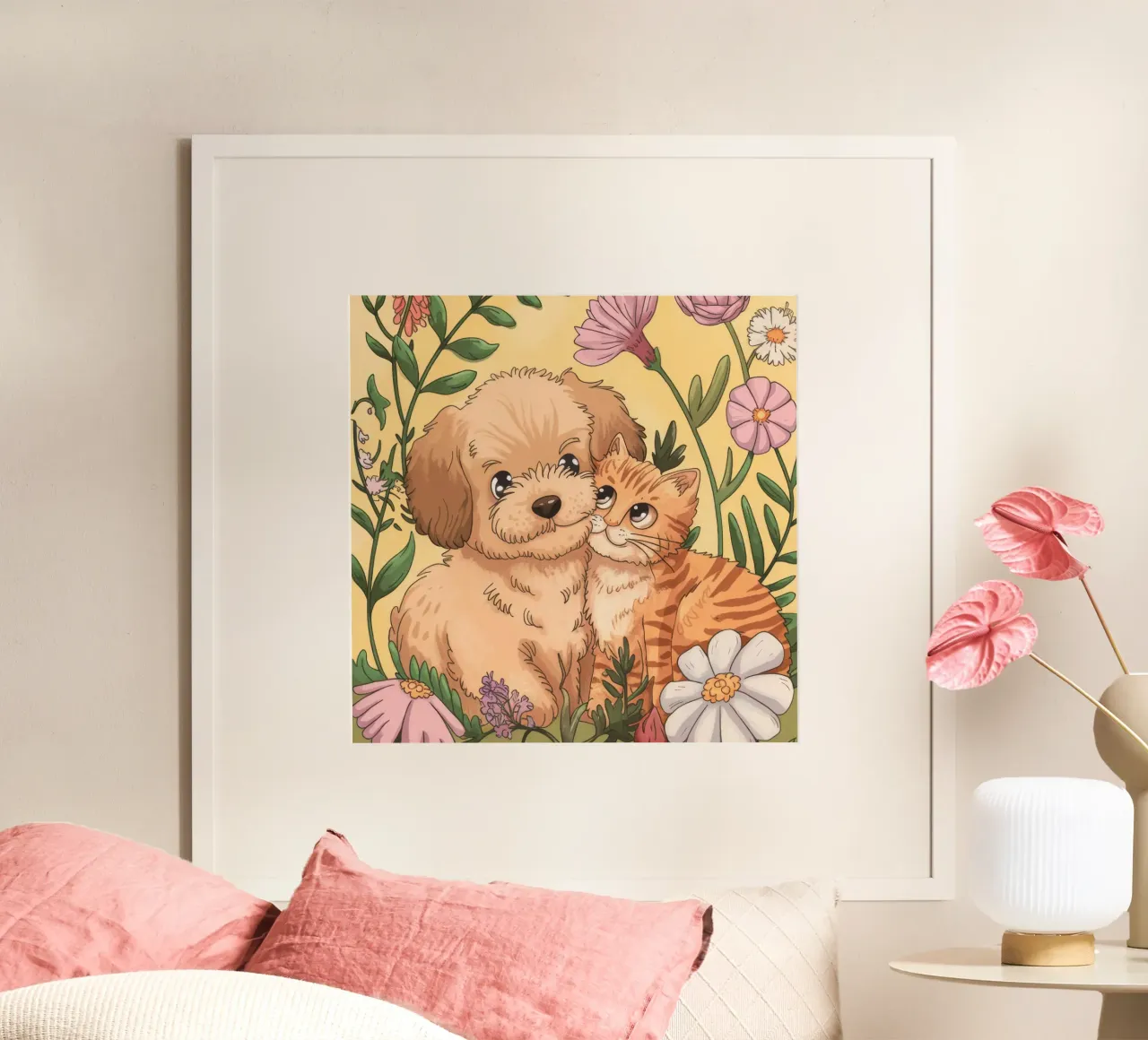 Vínculo afectivo peludo poster con marco de madera de Timeless Huse