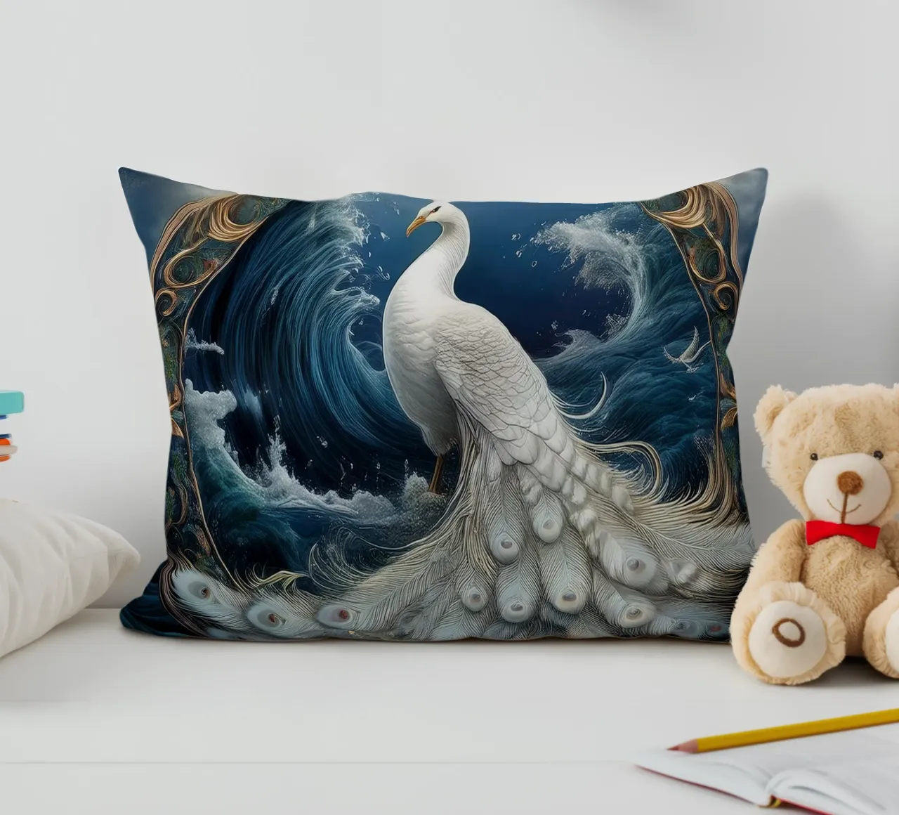 pavone bianco cuscino da kimmindmuse