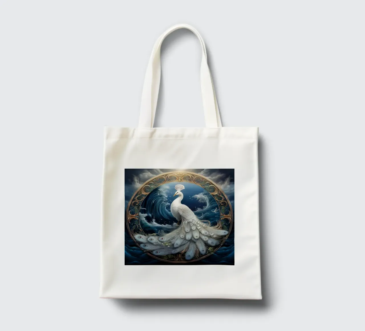 pavone bianco borsa in juta da kimmindmuse