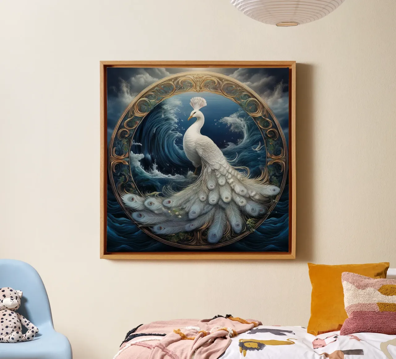 pavone bianco tela con Cornice a cassetta da kimmindmuse