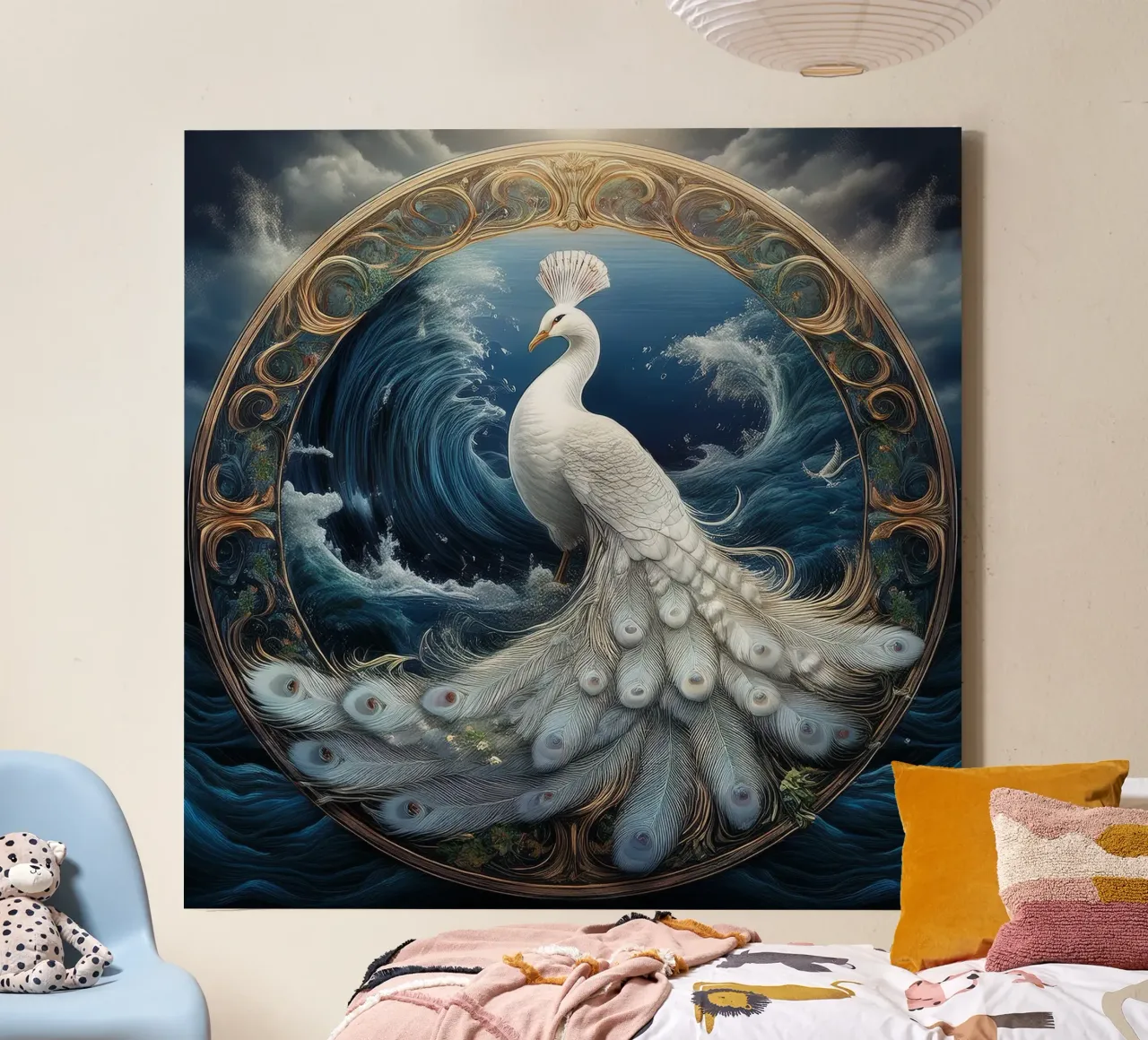 pavone bianco tela con Cornice a cassetta da kimmindmuse