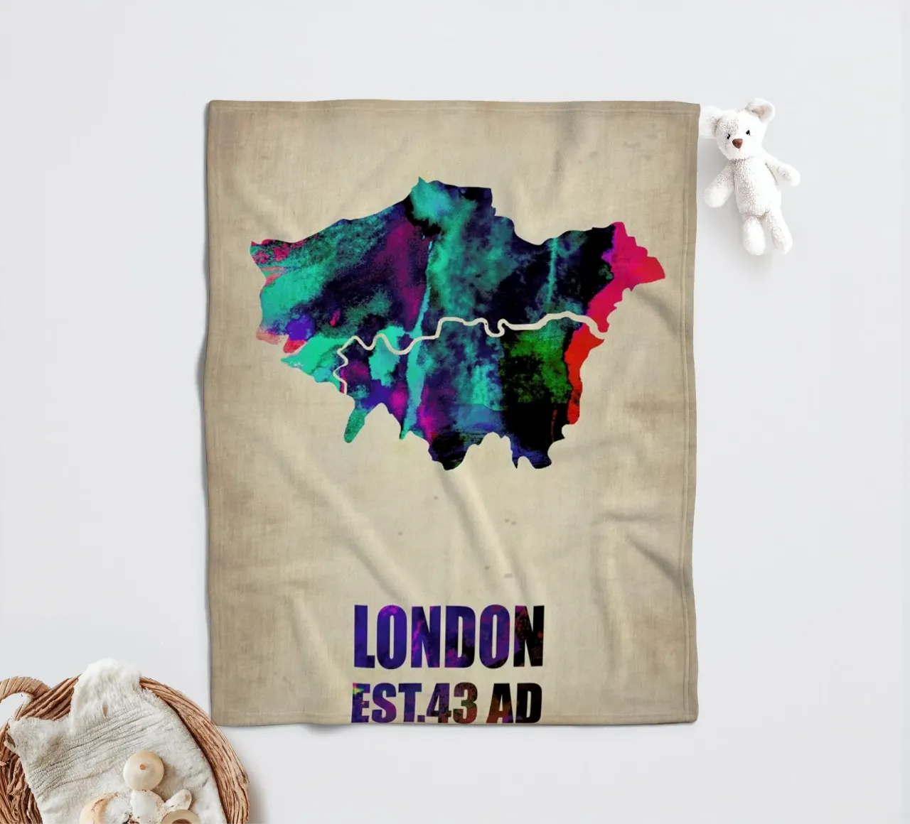 London Watercolor Map coperta in pile da Naxart