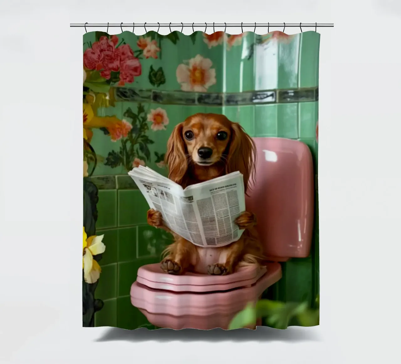 Dackel liest Zeitung shower curtain by NORDLICHT DESIGNS