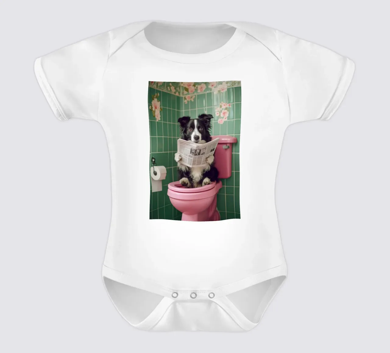 Border Collie liest Zeitung body neonato maniche corte da NORDLICHT DESIGNS