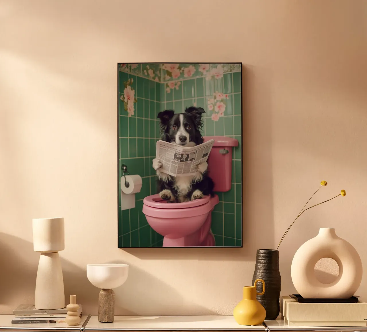 Border Collie liest Zeitung plexiglass da NORDLICHT DESIGNS
