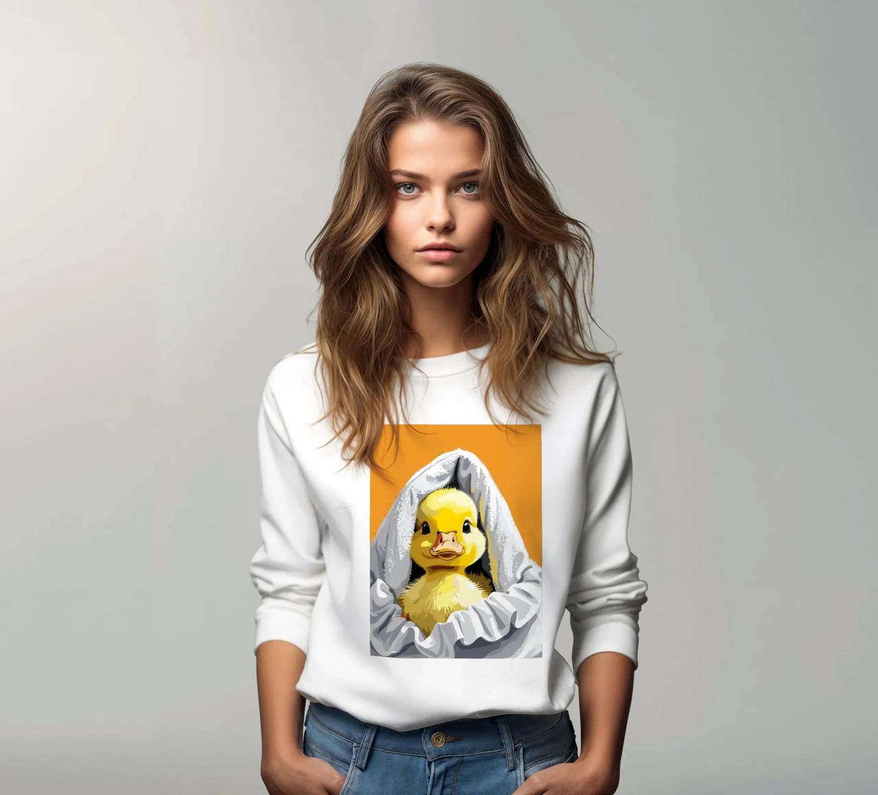 Duckling peeking from under a soft sweat de LisaArtes